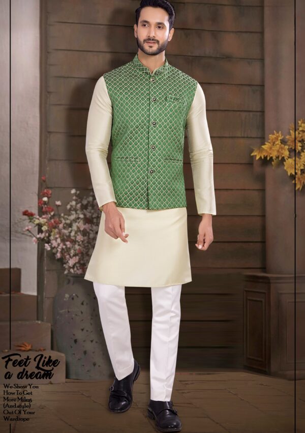 Embossed Jacket with Silk Kurta