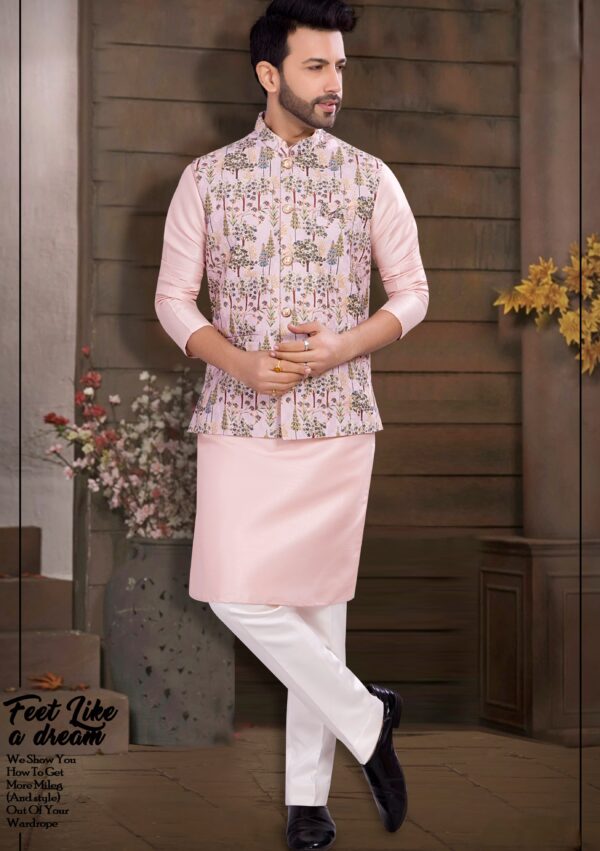 Jute Print Jacket and Silk Kurta Set